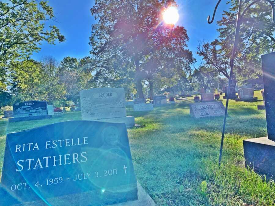 grave where woman's mother is buried