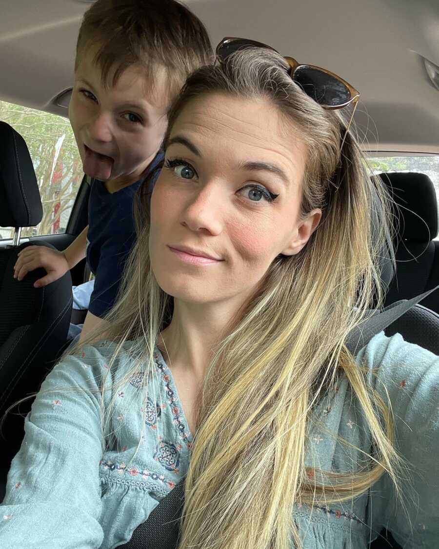 mom and diabetic son taking a selfie