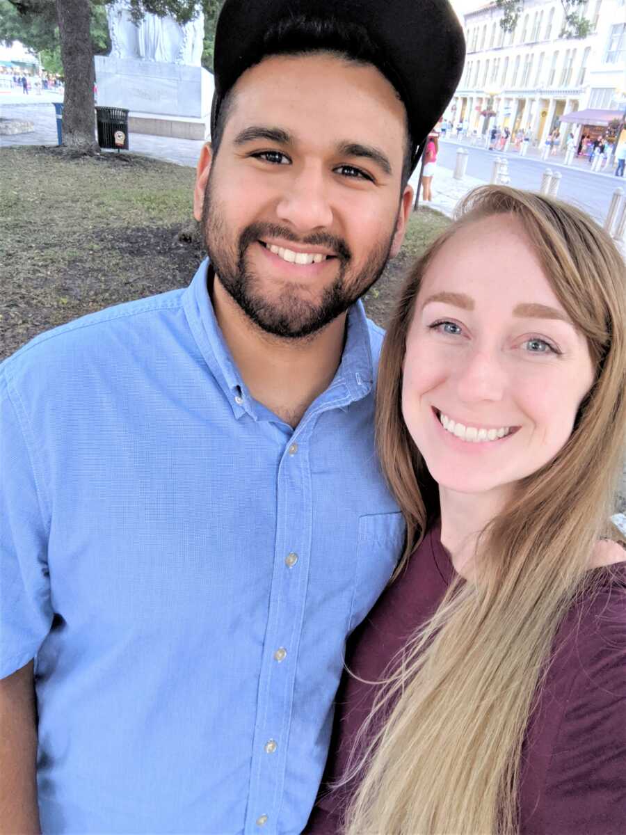 selfie of a woman and her husband smiling