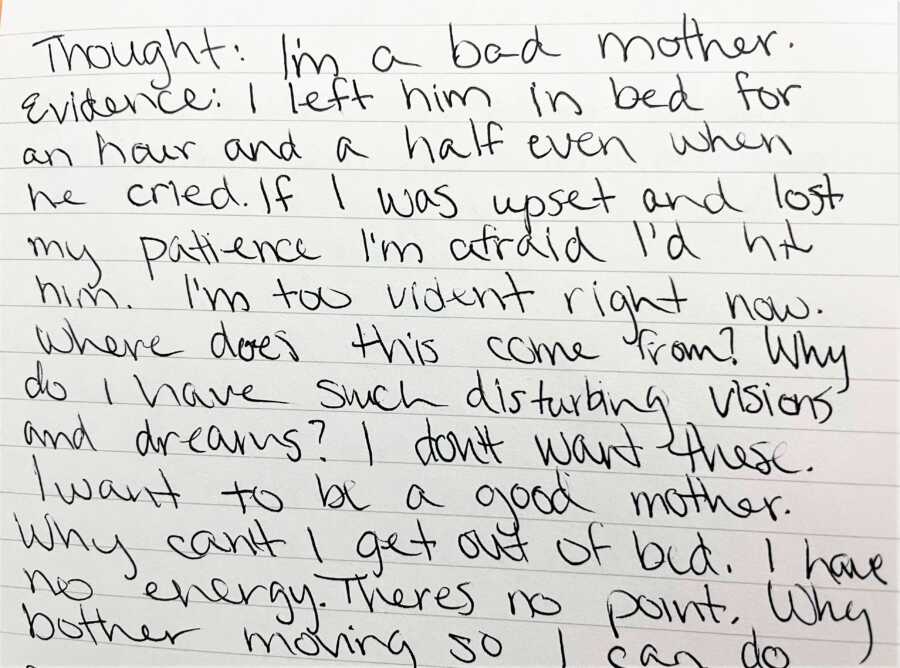 Page of a handwritten journal of a new mom