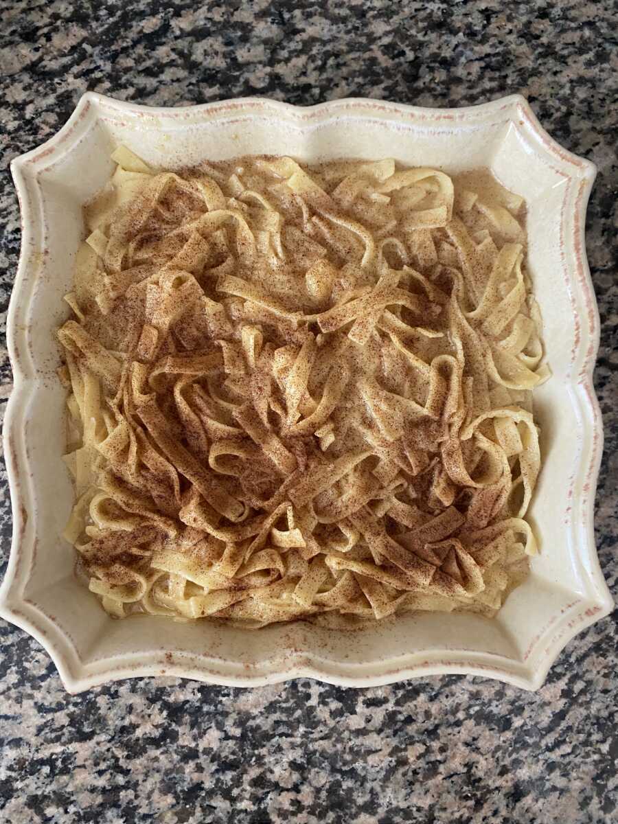 noodles in the pan mixed with spices