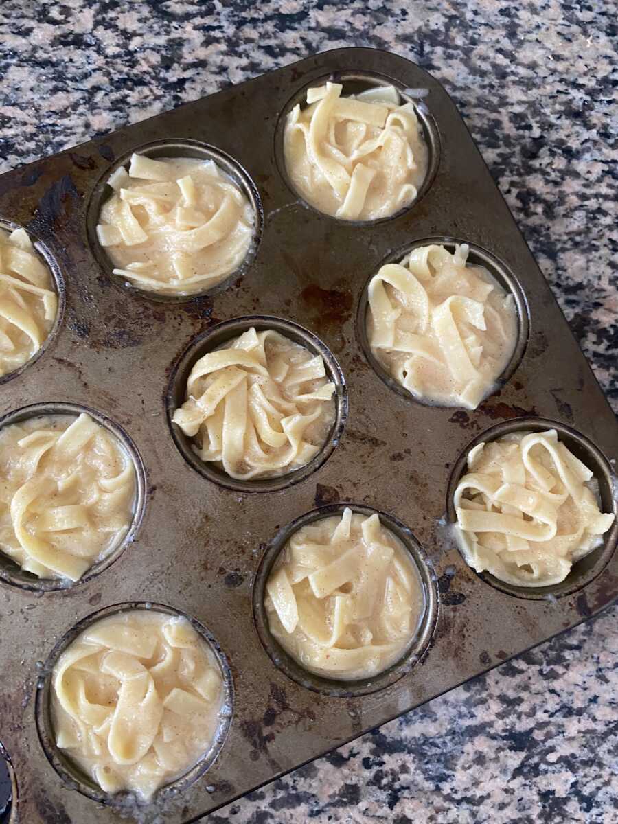 noodles in the muffin tin 