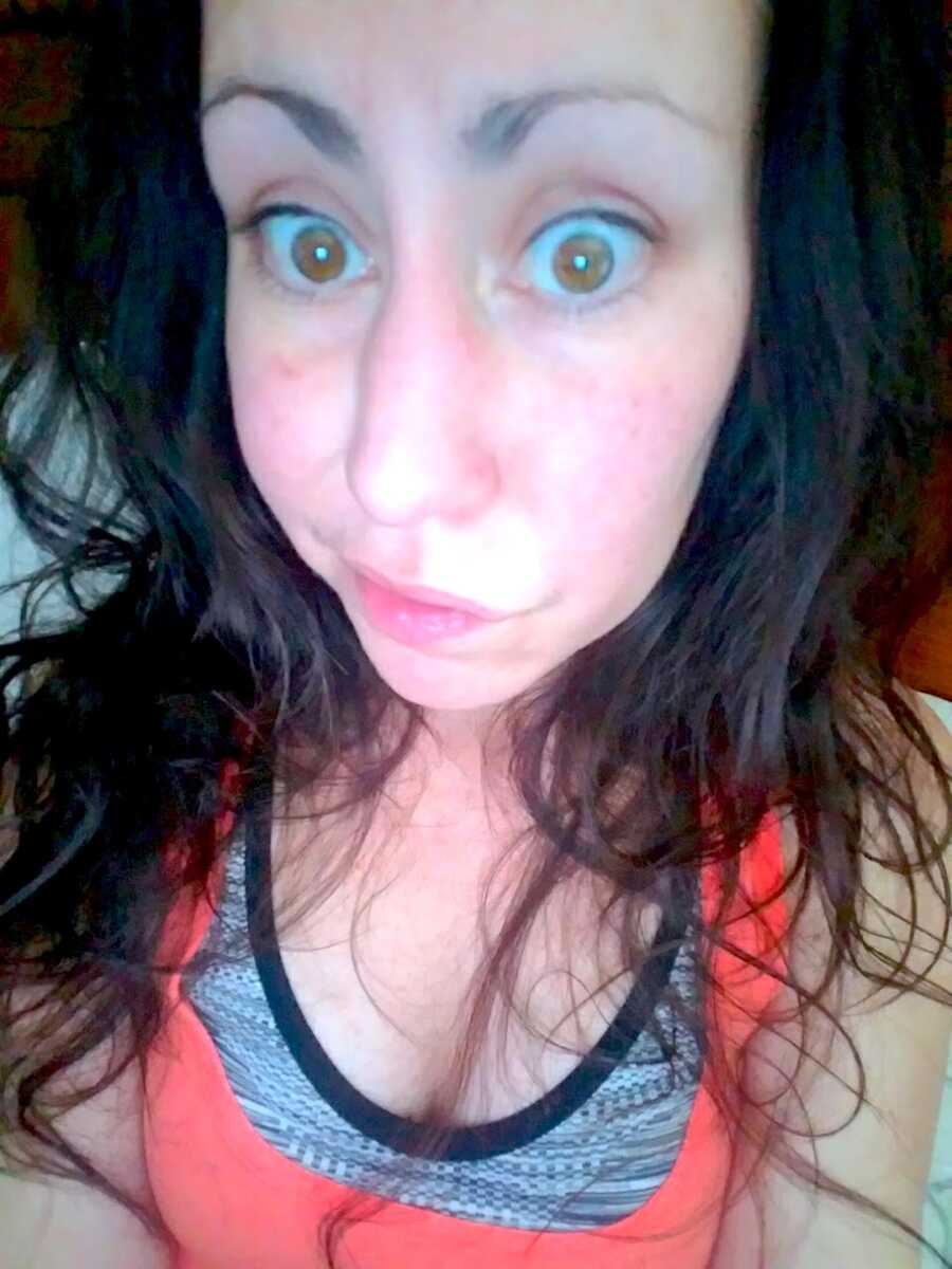 Woman addicted to heroin takes a close up selfie