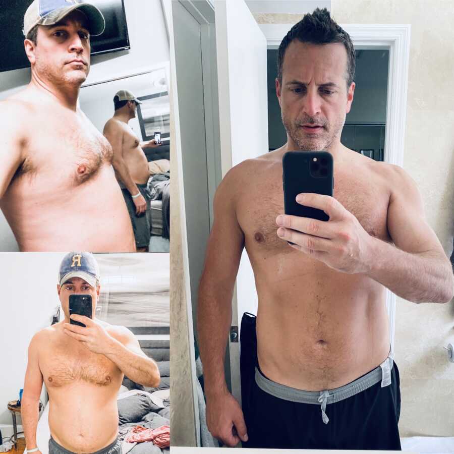 single father makes collage of progress pictures in health journey