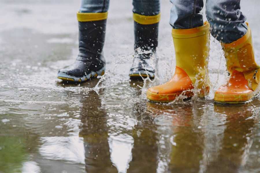 kids splashing around in the puddles