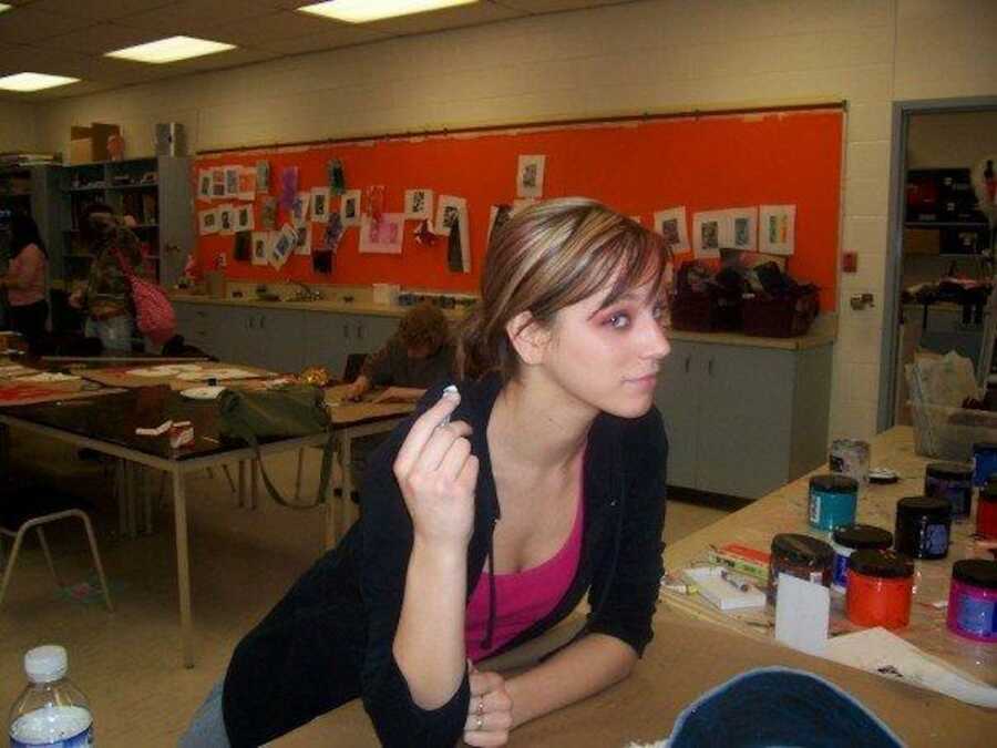 woman in art class in highschool