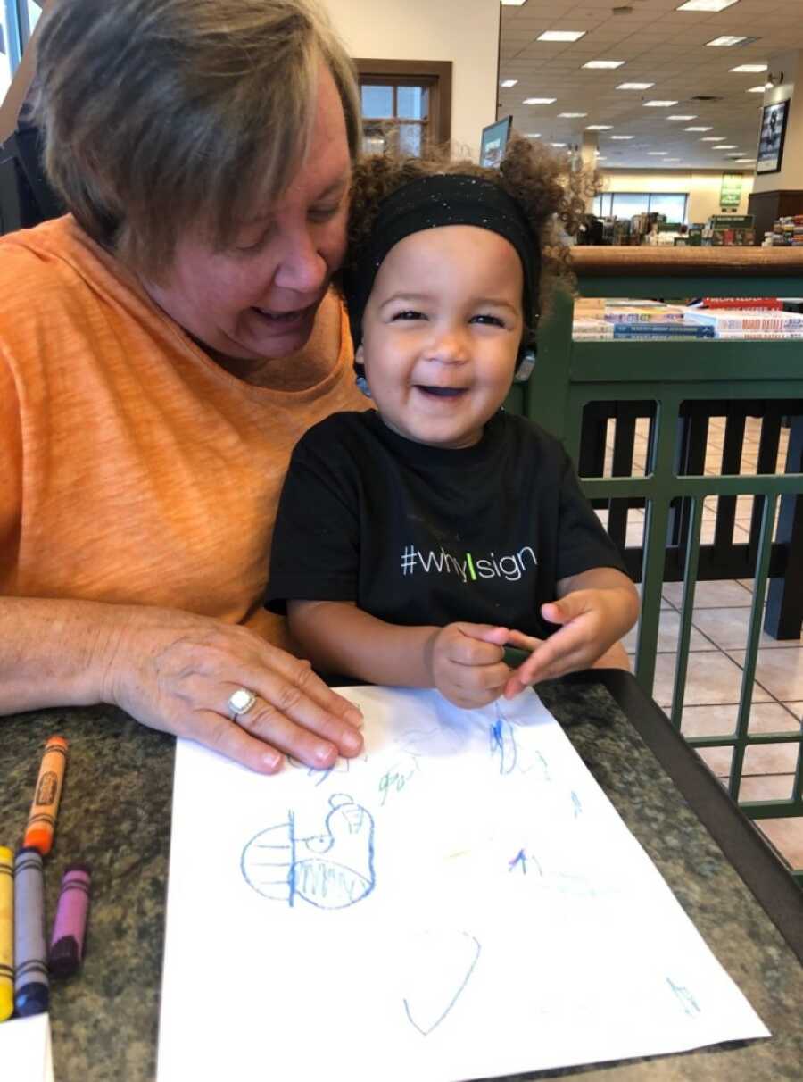 daughter with grandma coloring