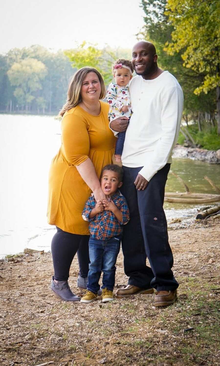 family photo by the lake