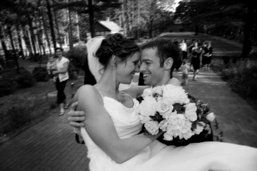 black and white photo of husband and wife 