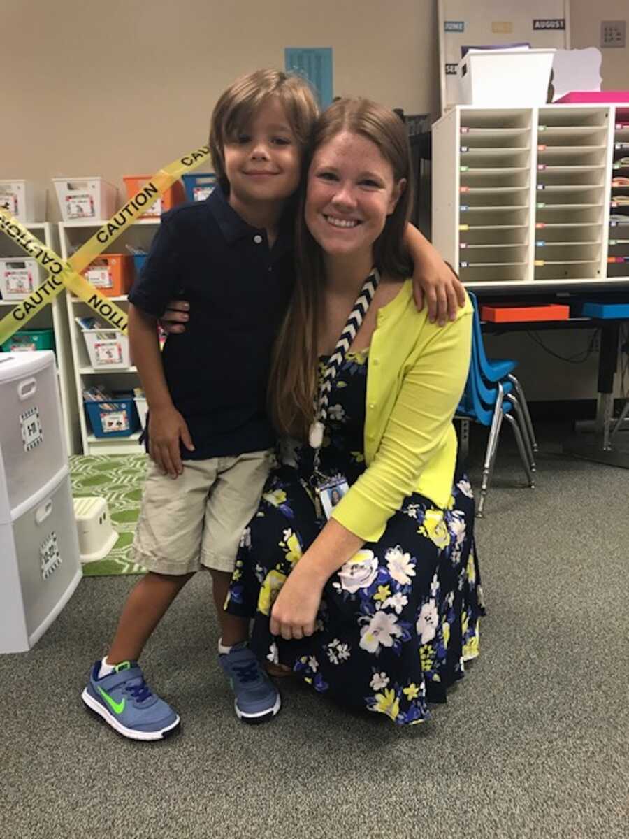 boy with his kindergarten teacher