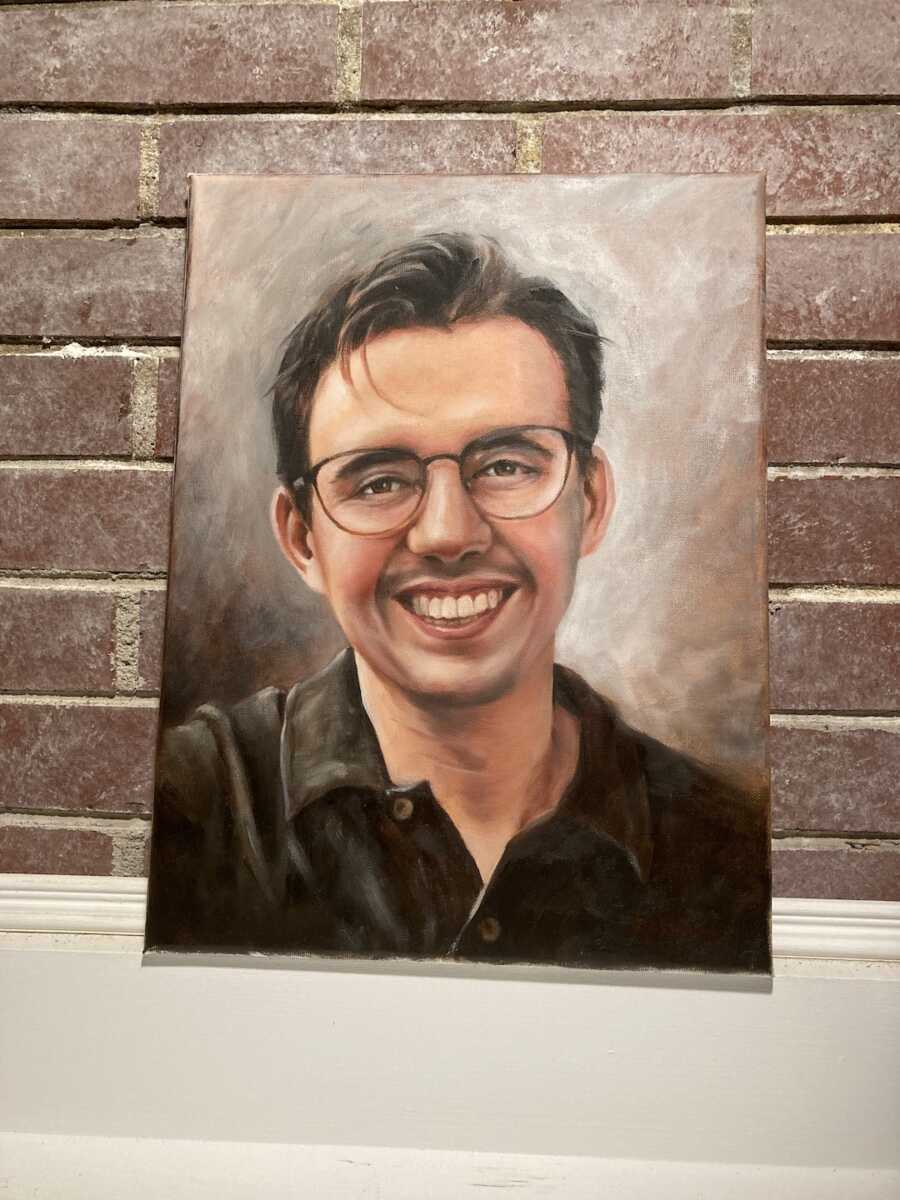 painted photo of late son