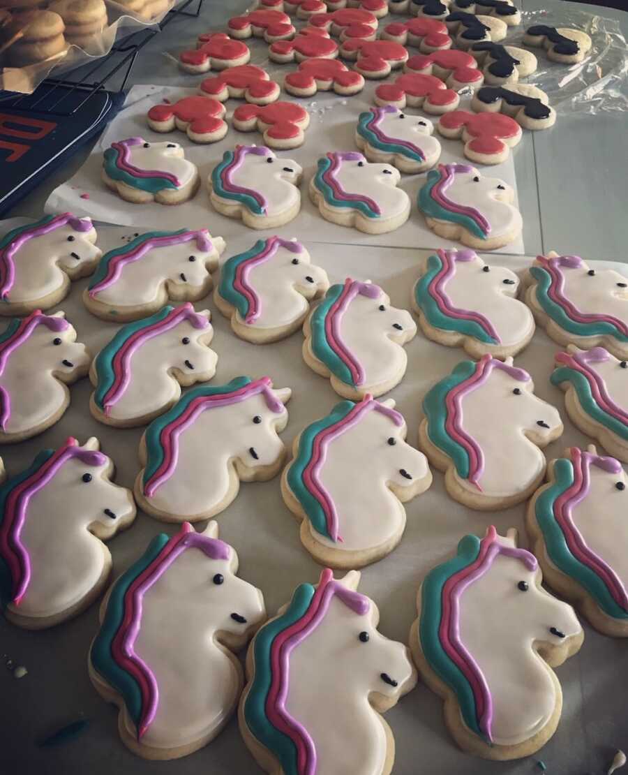 unicorn cookies on table 