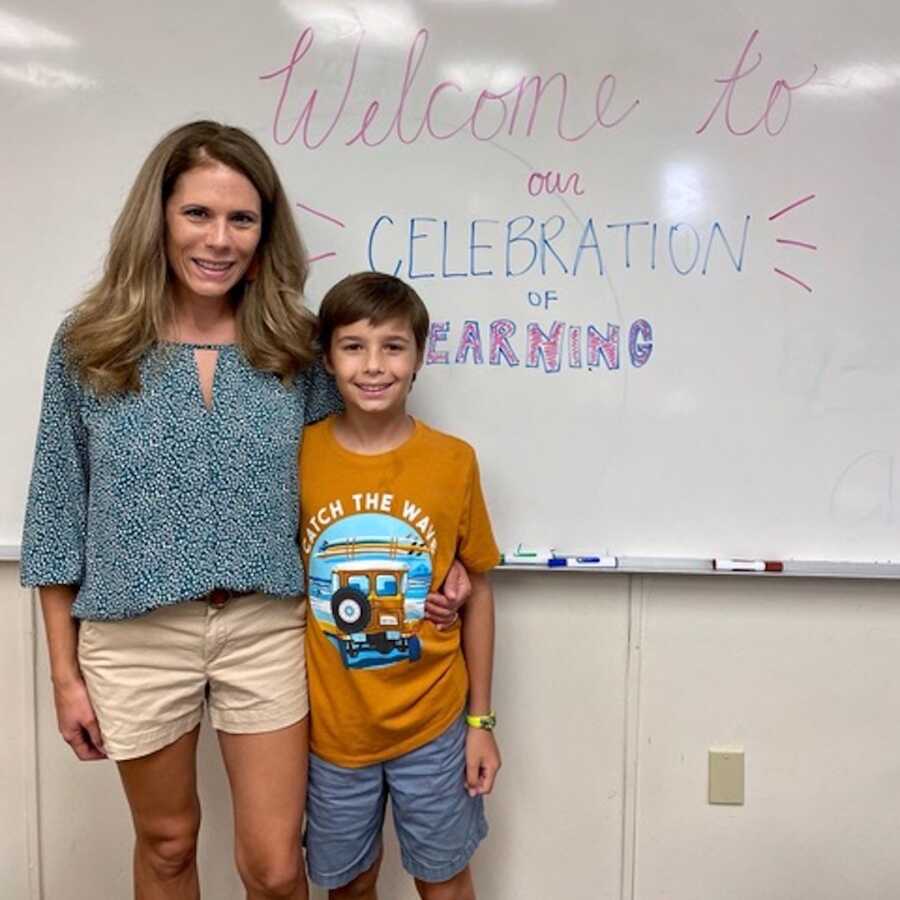 mother and son at school