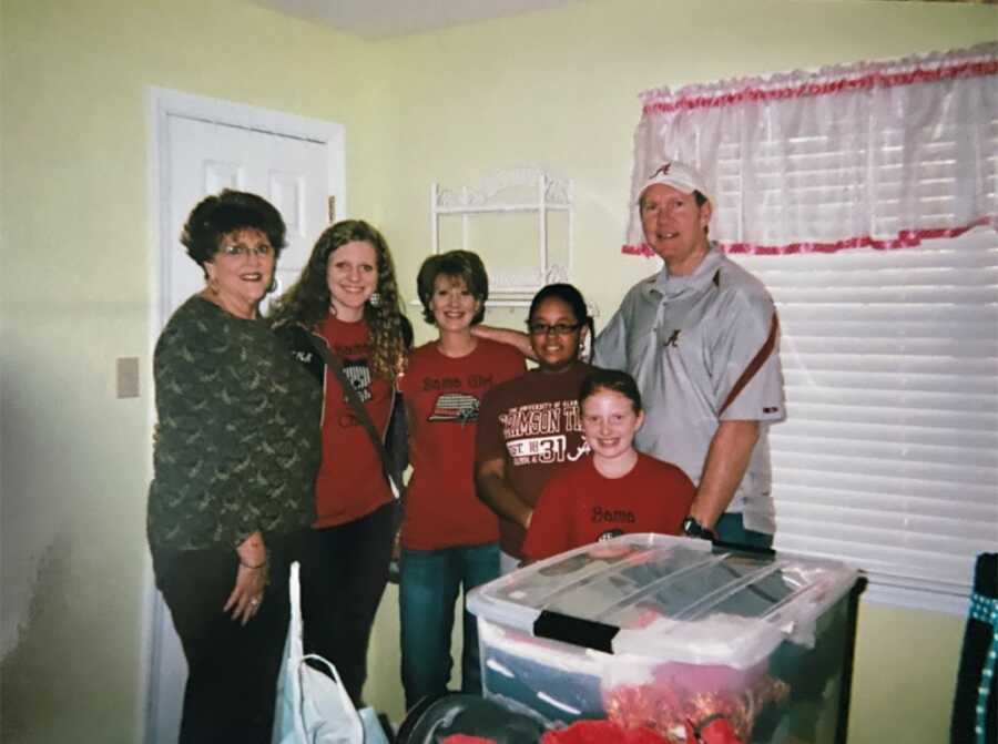 Grandma, aunt, and uncle drop young girl off at her first foster home.