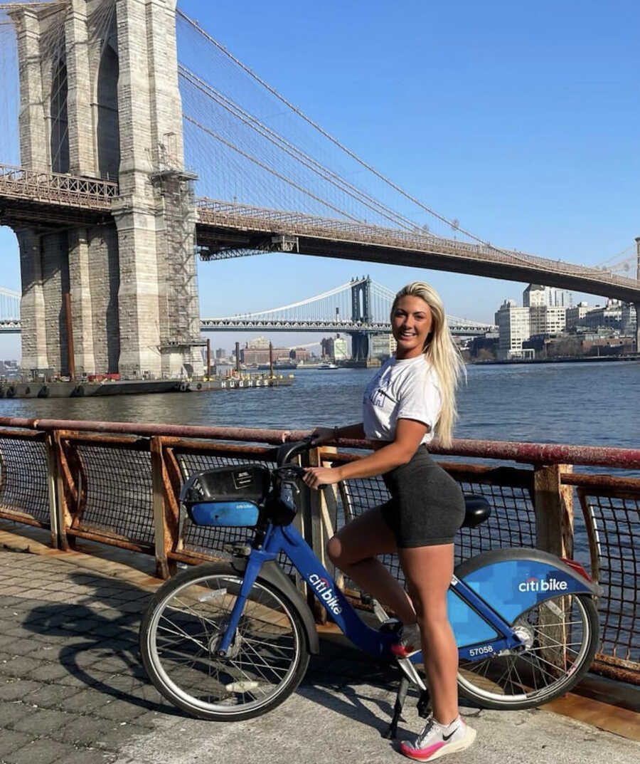 woman on bike in New York City