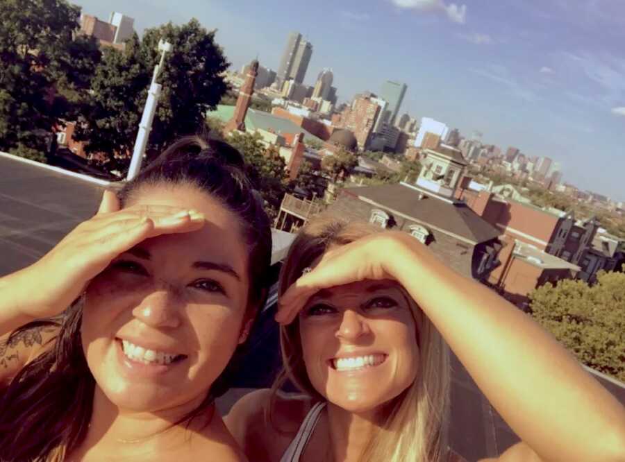 mother takes selfie with her friend while on an annual girls trip