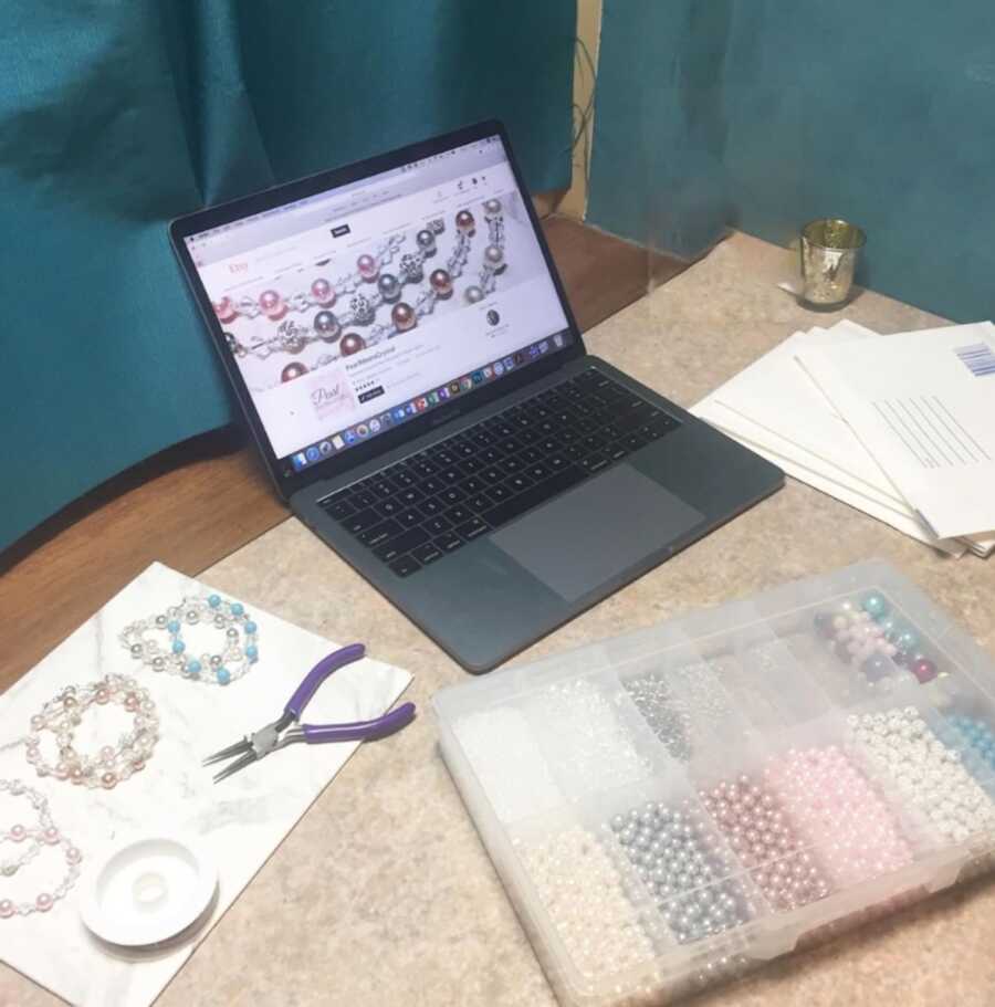 computer and bracelets 