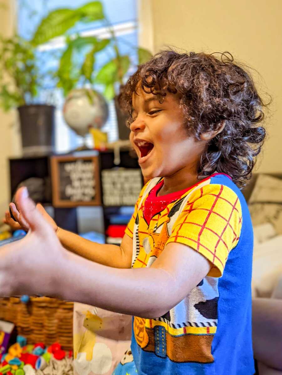 Autistic boy in Woody t-shirt