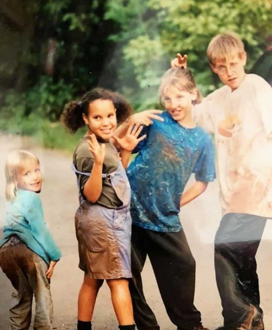 siblings playing outside