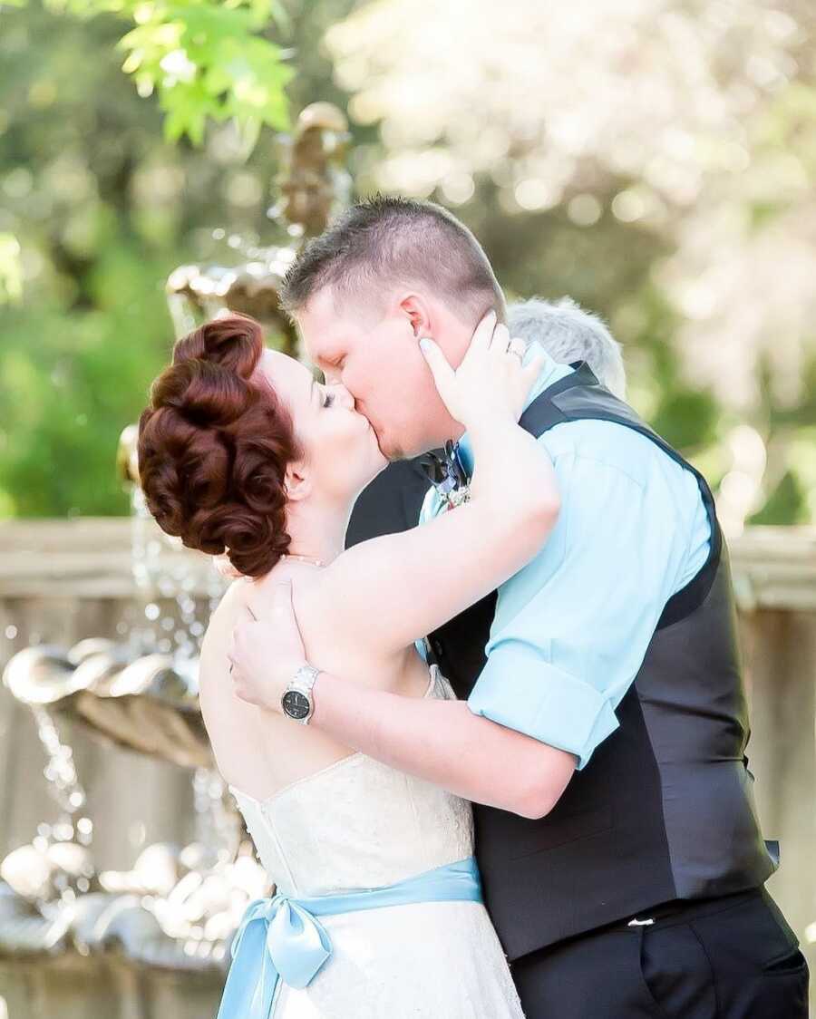 couple embracing at their wedding