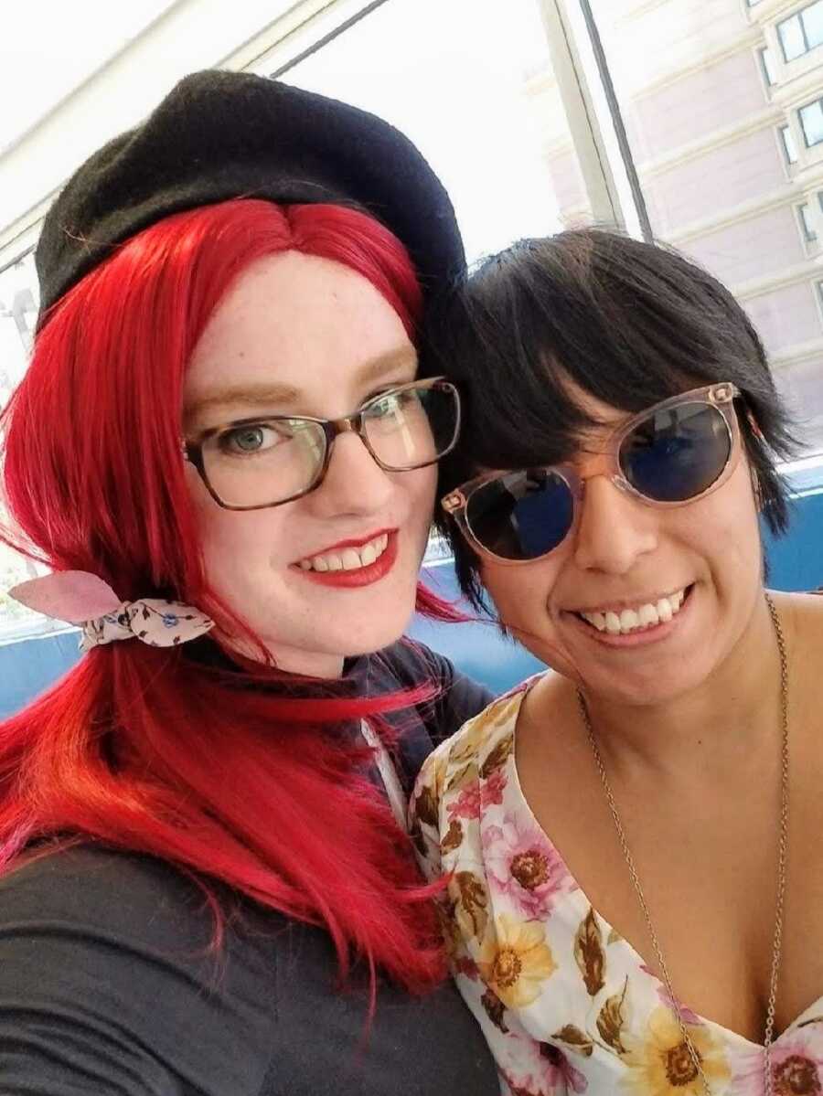 Two women smiling together