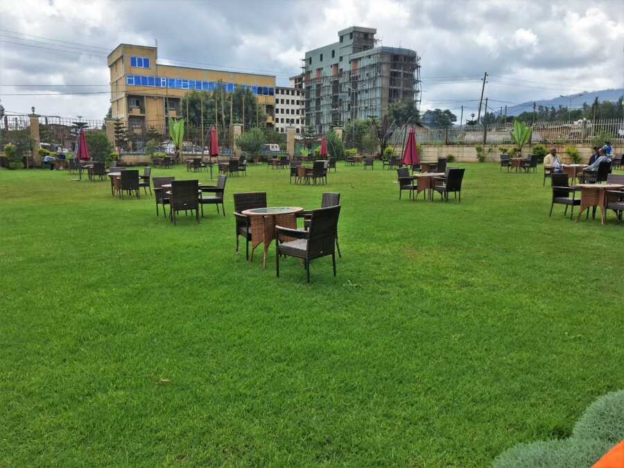 Patio dinning tables at a hotel in Ethiophia