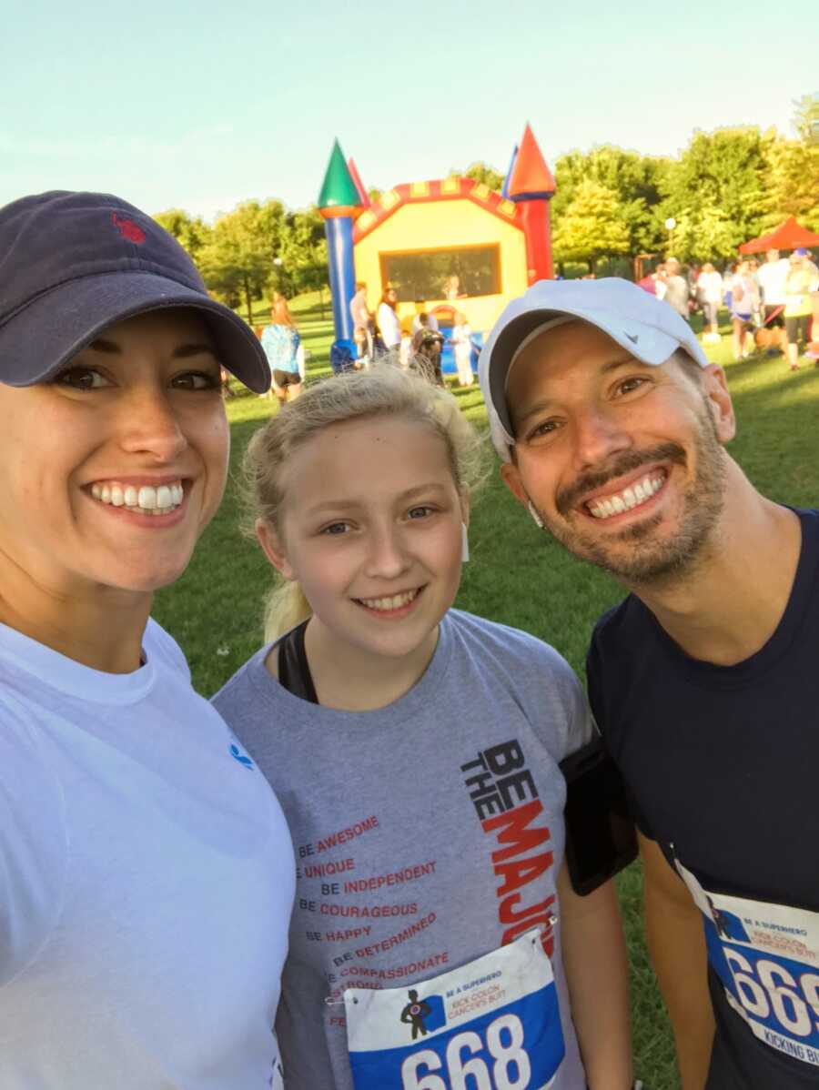 Mother, her husband, and her step daughter at a run