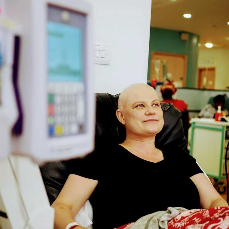woman receiving cancer treatment