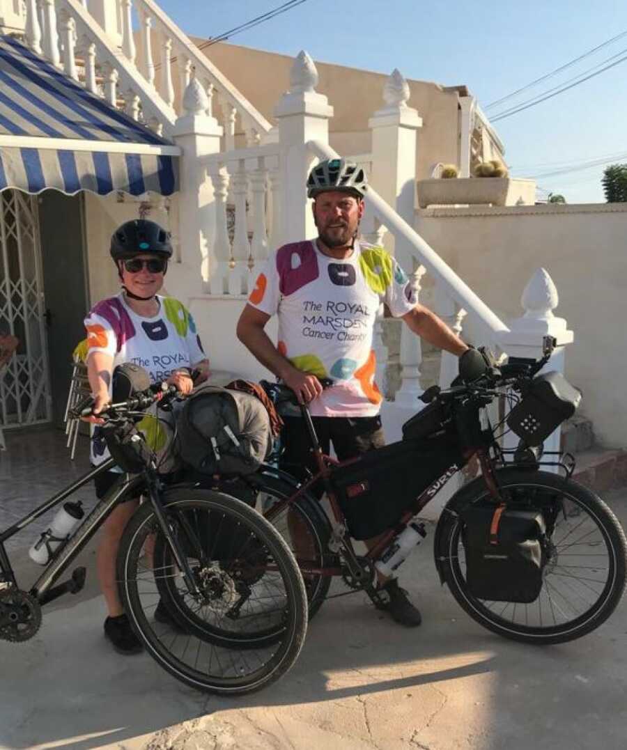 couple riding bikes together