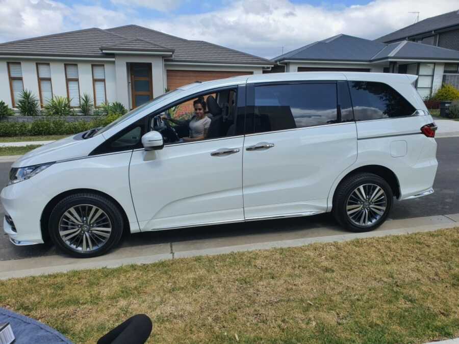 woman in her van