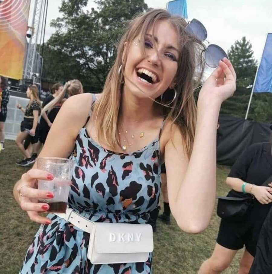 Drunk woman at a festival