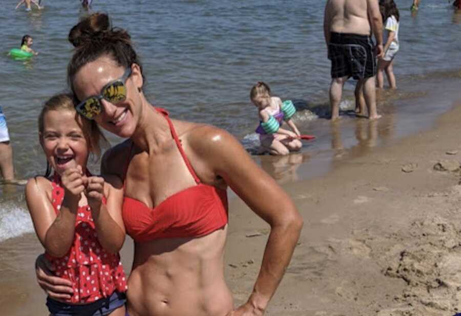 mother and daughter at beach