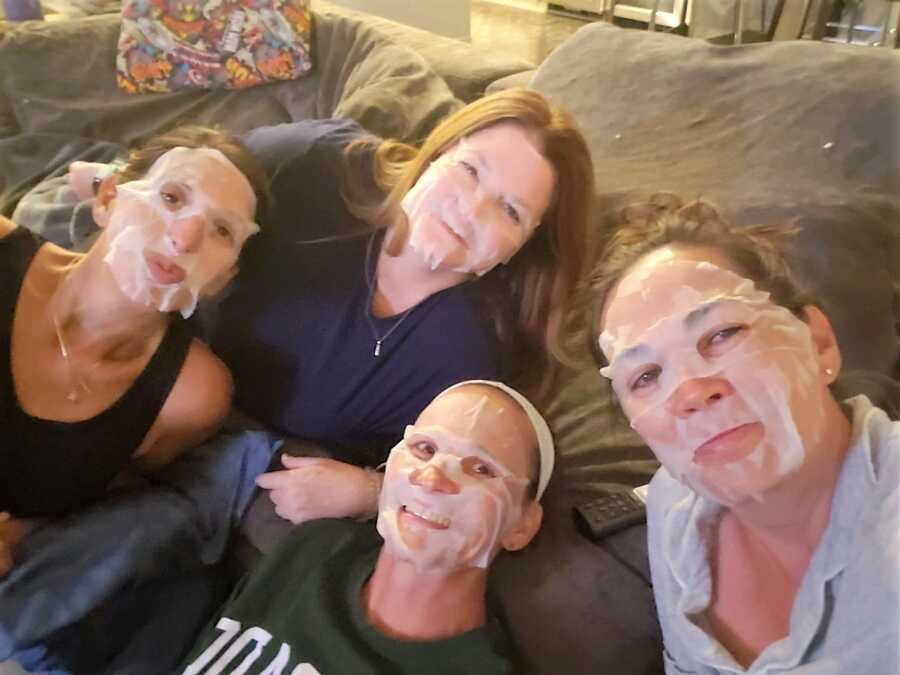 self care night for widows - women wearing face masks