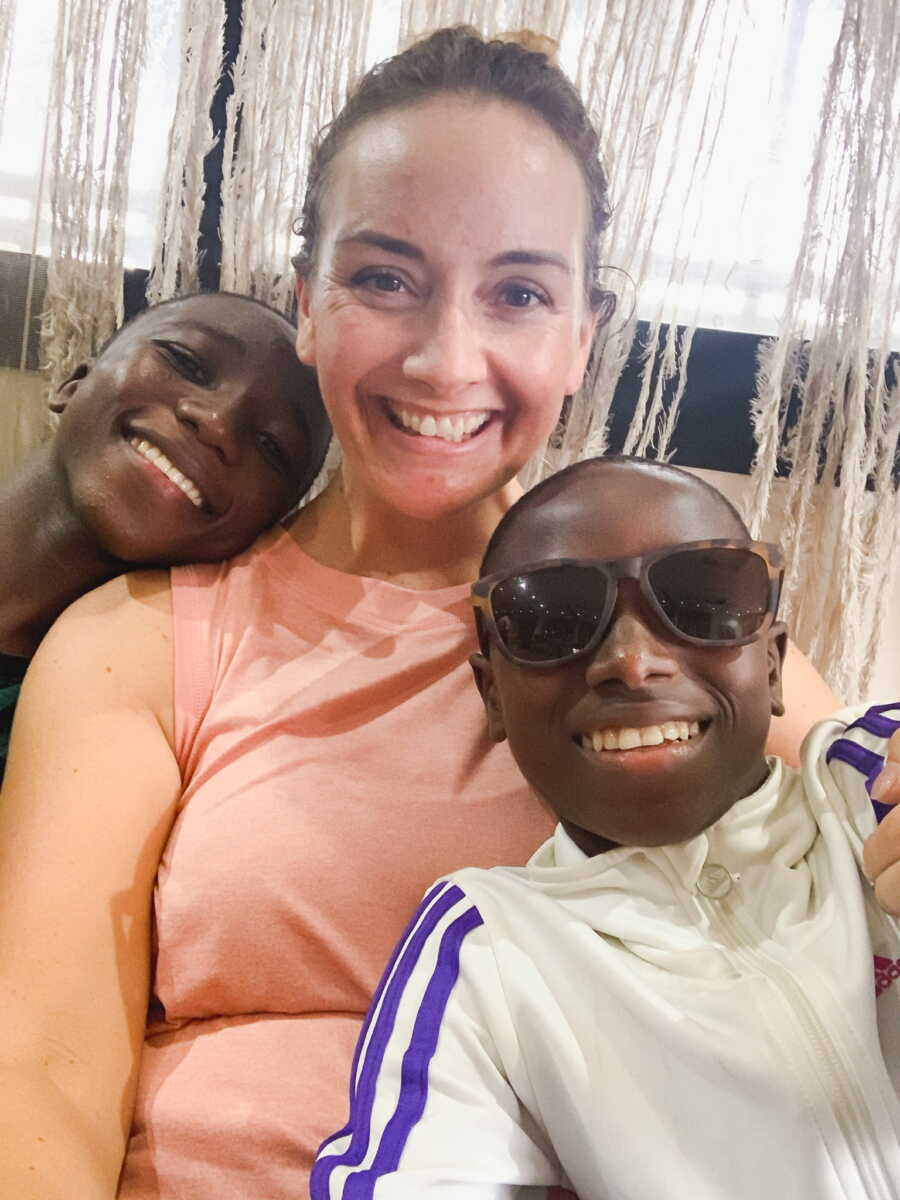 mom takes selfie with two adopted sons