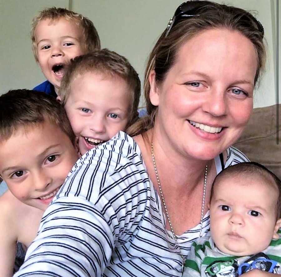 Mom to medically complex child takes a selfie with her 4 young sons