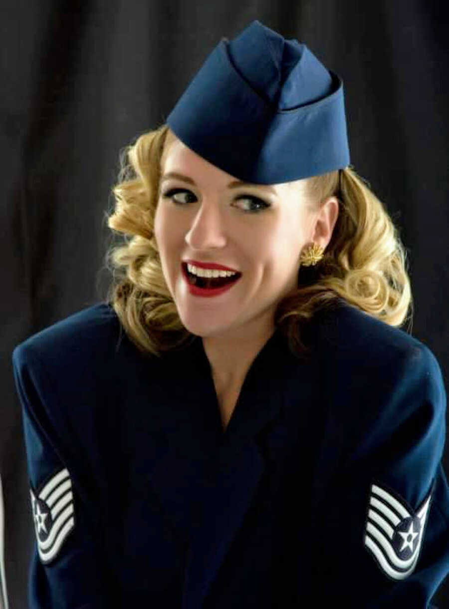 alcoholic in air stewardess uniform