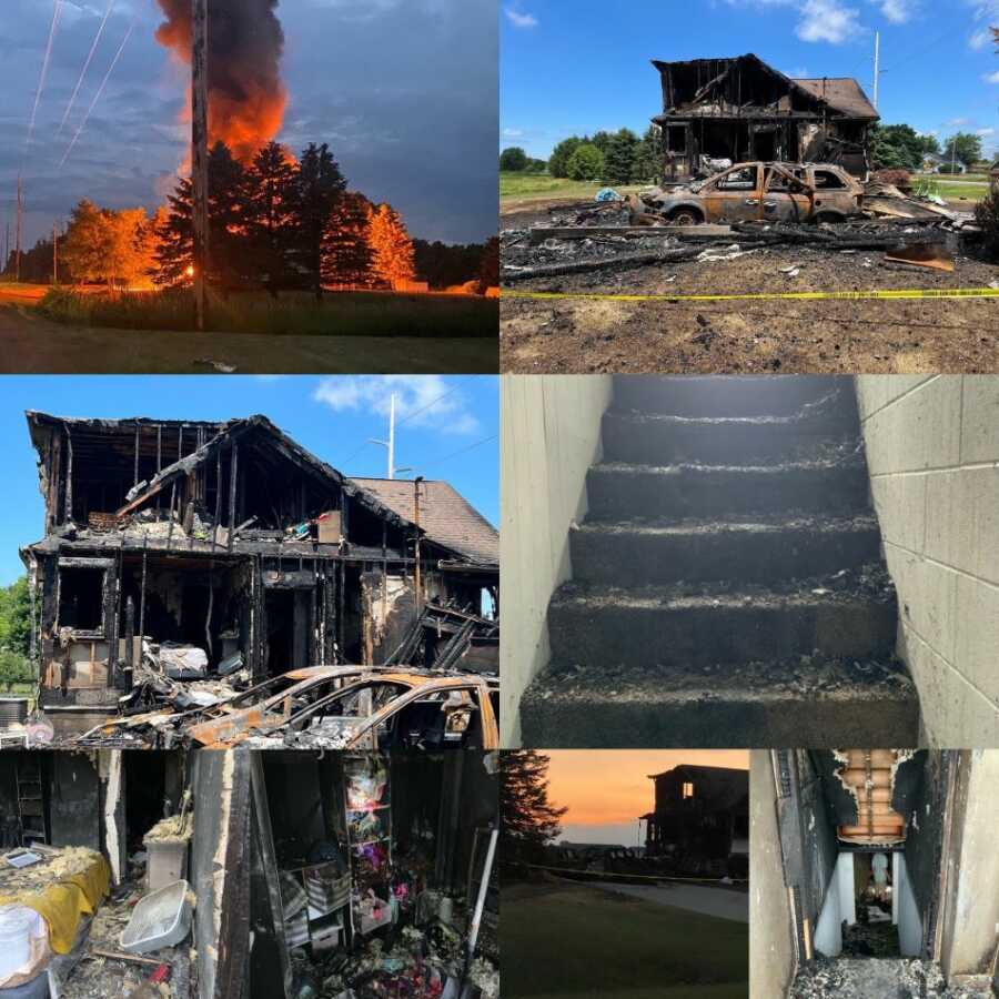 Photo collage from remains of house fire