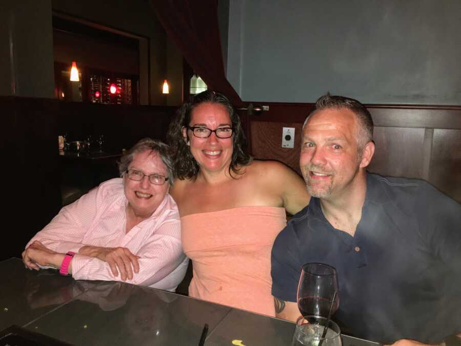 Alzheimers mother with daughter and her husband