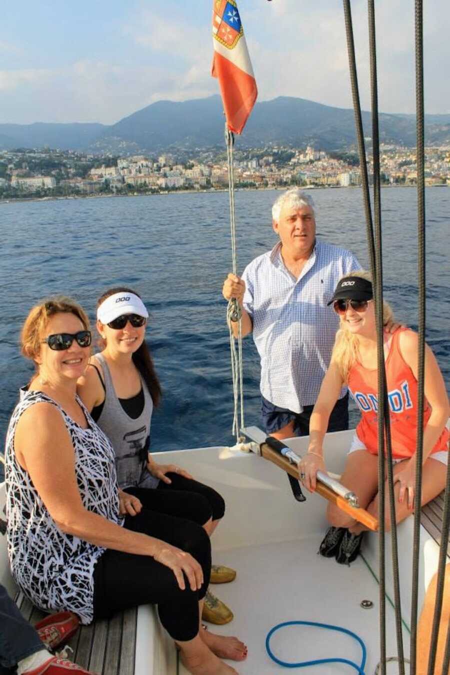 diabetic woman with her family on a boat in the ocean