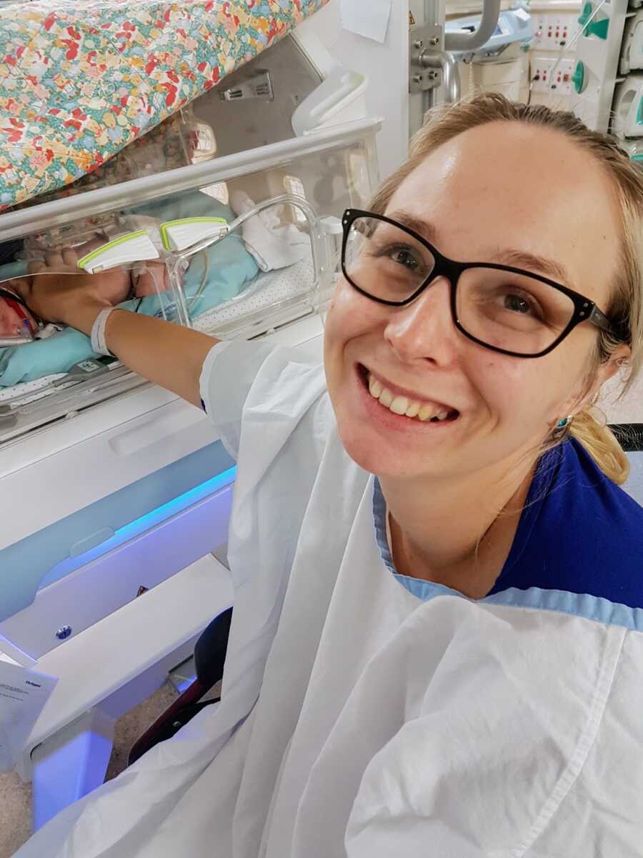 formerly abused mother with her baby in the NICU