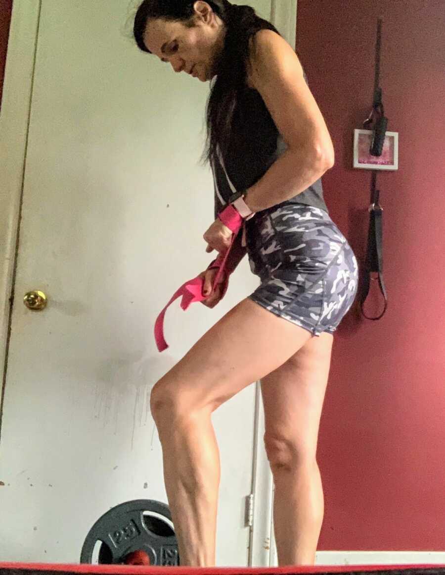 mother working out at home