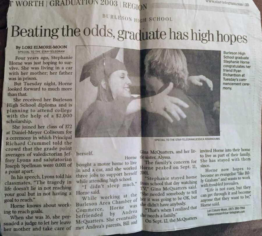 newspaper article about emancipated teen miraculously graduating
