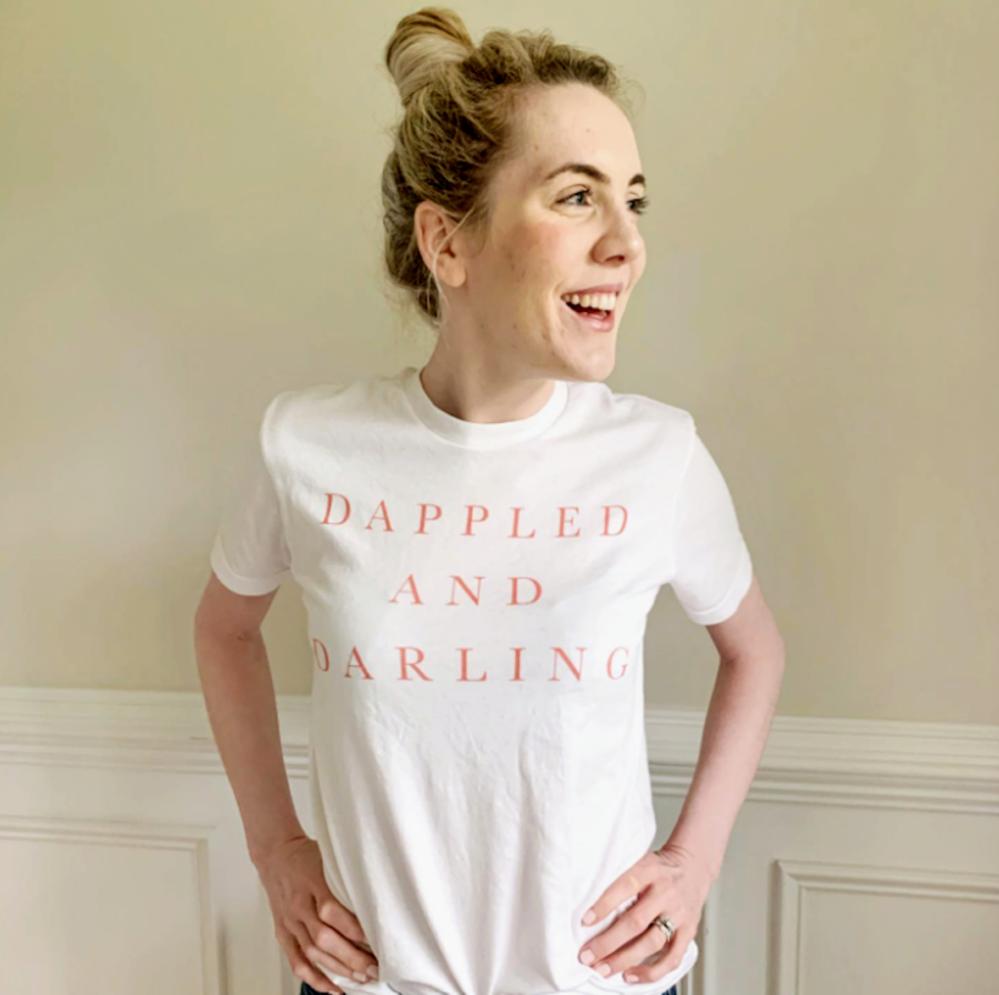 vitiligo woman wearing Living with Dappled shirt