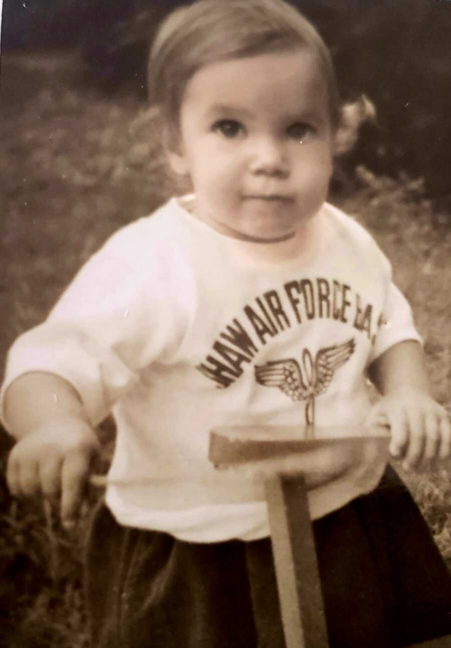 adopted toddler wears air force shirt