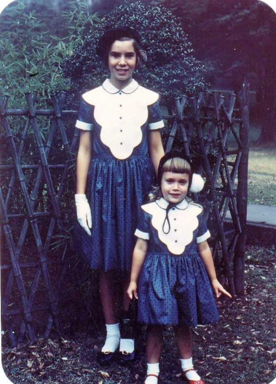 adoptive sisters wear matching dresses