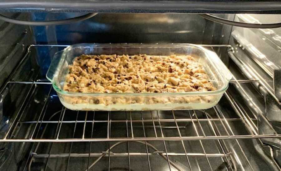 cookie dough cream cheese dish in oven