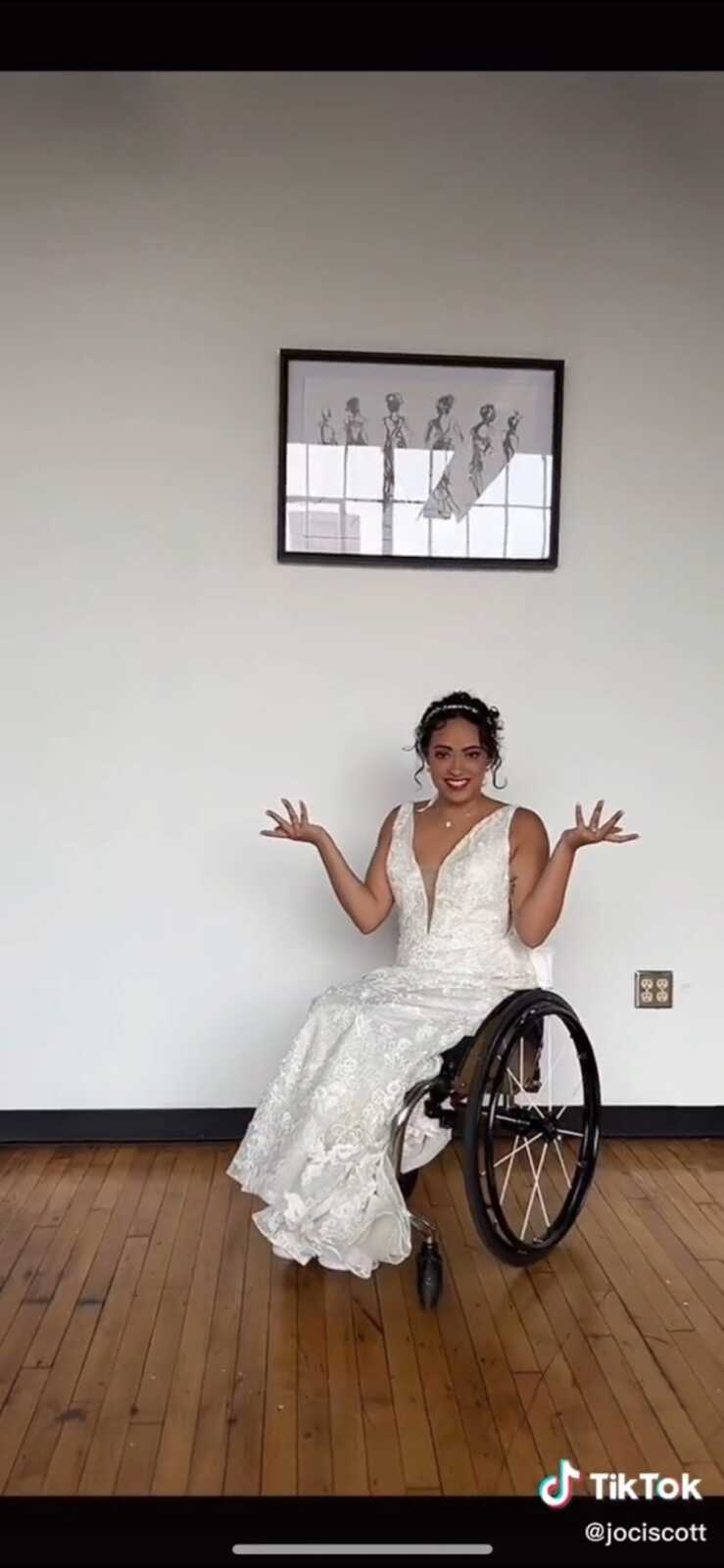 Paralyzed bride in wheelchair poses at her wedding