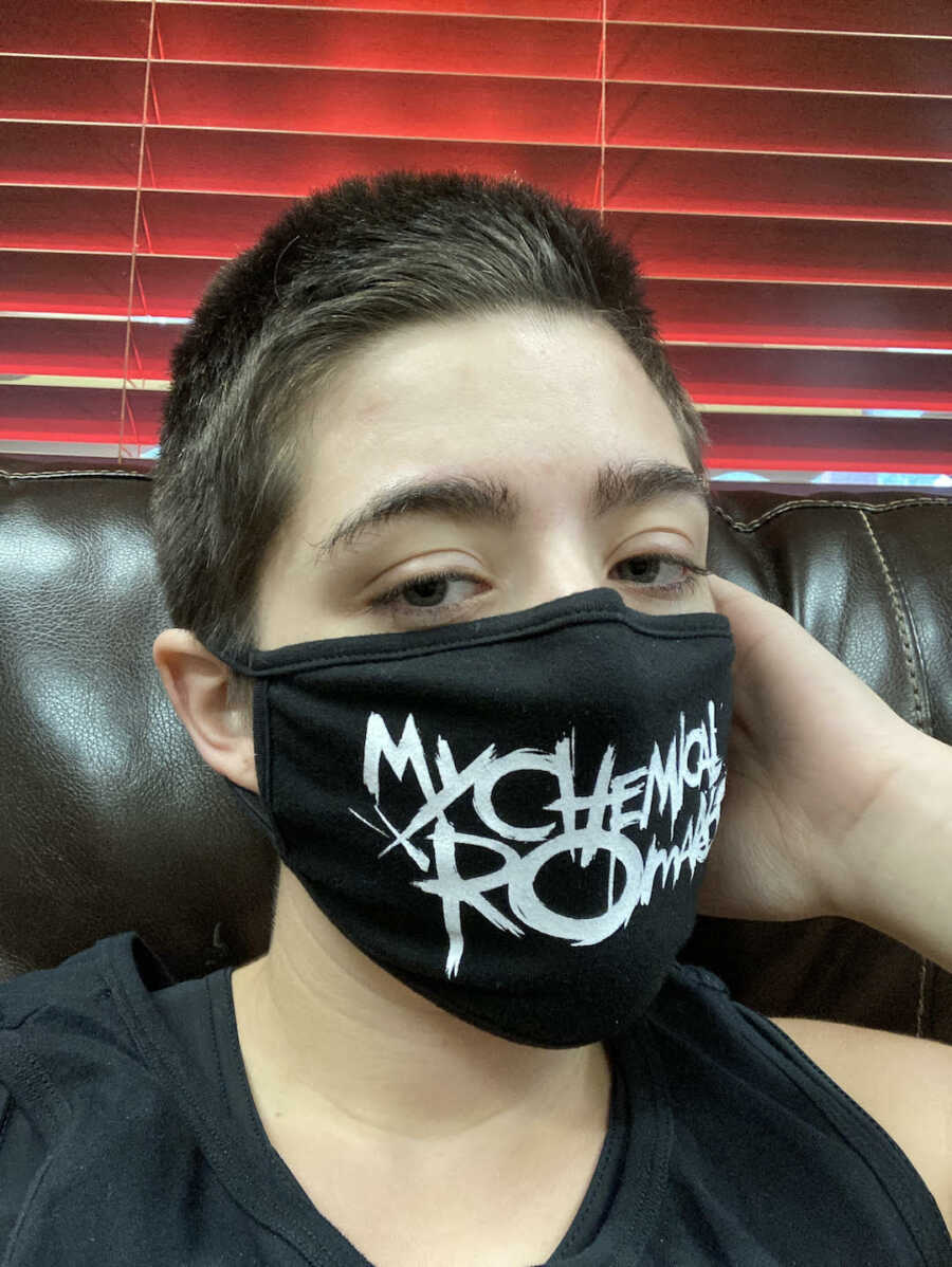 chronic illness warrior wearing My Chemical Romance mask