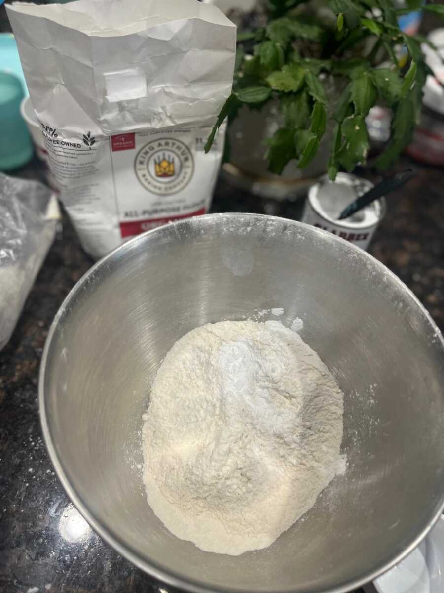 dry ingredients for sugar cookies in a large mixing bowl