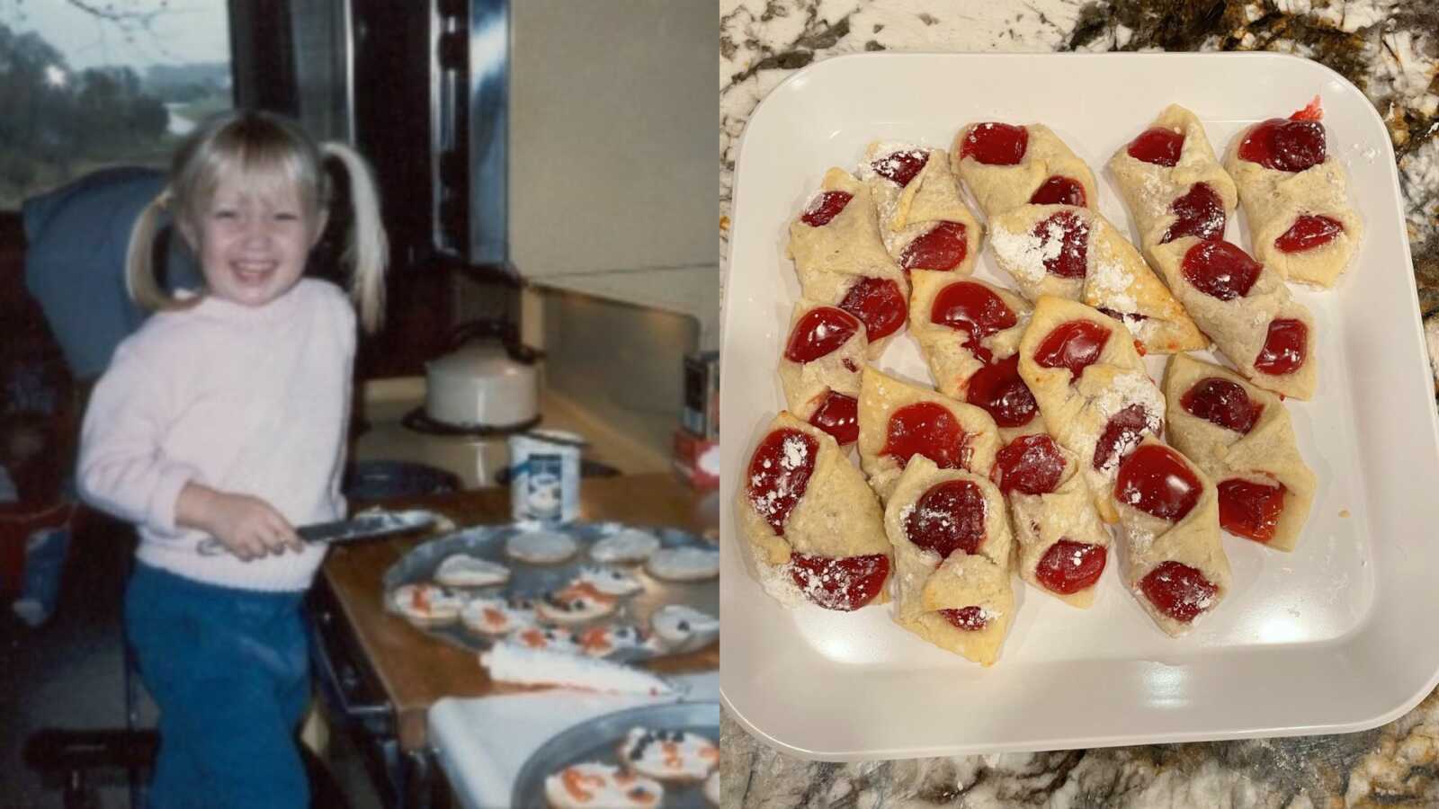 young girl in kitchen and grandma's traditional kolaches